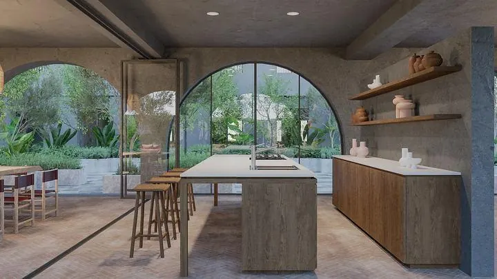 Cocina abierta con barra en Coordenada Country